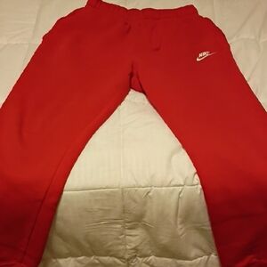 Nike Mens Red Jogger Sweatpants with White Logo